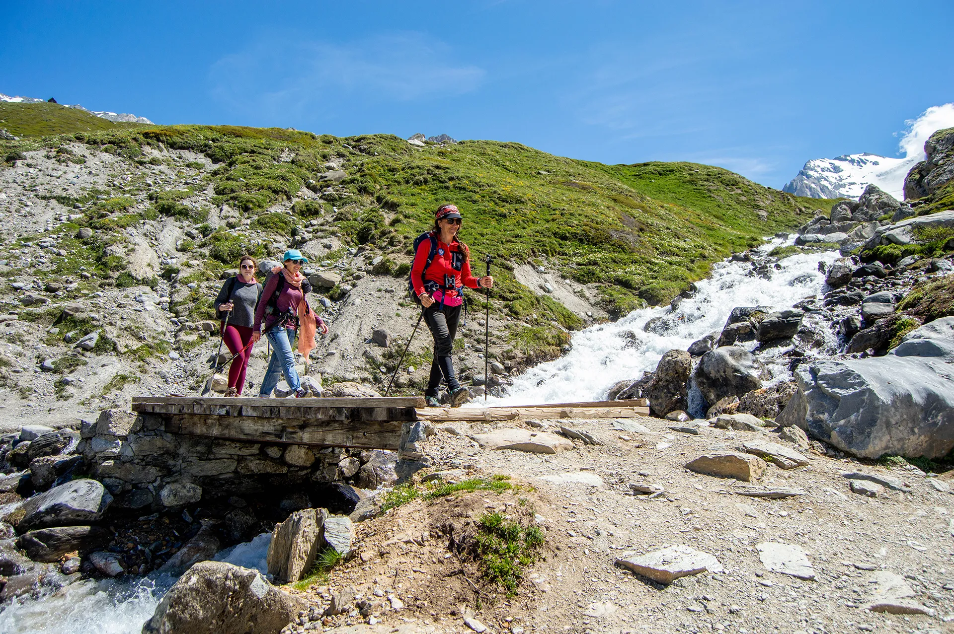 Hiking route towards Lac des Vaches in the Vanoise National Park, Pralognan, French Alps